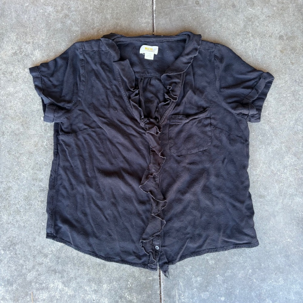 Maeve Anthropologie JoJo Ruffled Blouse Women's Large Black Preppy Casual Summer